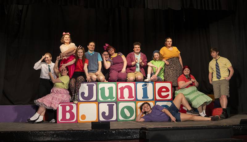 The cast of the Polo Area Community Theatre’s production of “Junie B. Jones: The Musical” is seen during rehearsal Tuesday, Feb. 21, 2023. The musical portrays a sassy first grader and her discovery of new adventures, based on a series of children's books.