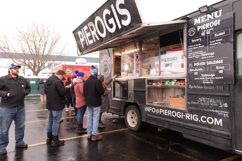 People enjoy the food trucks while attending the Westmont Park District's Winter Beer Festival Saturday, Feb. 15, 2025.