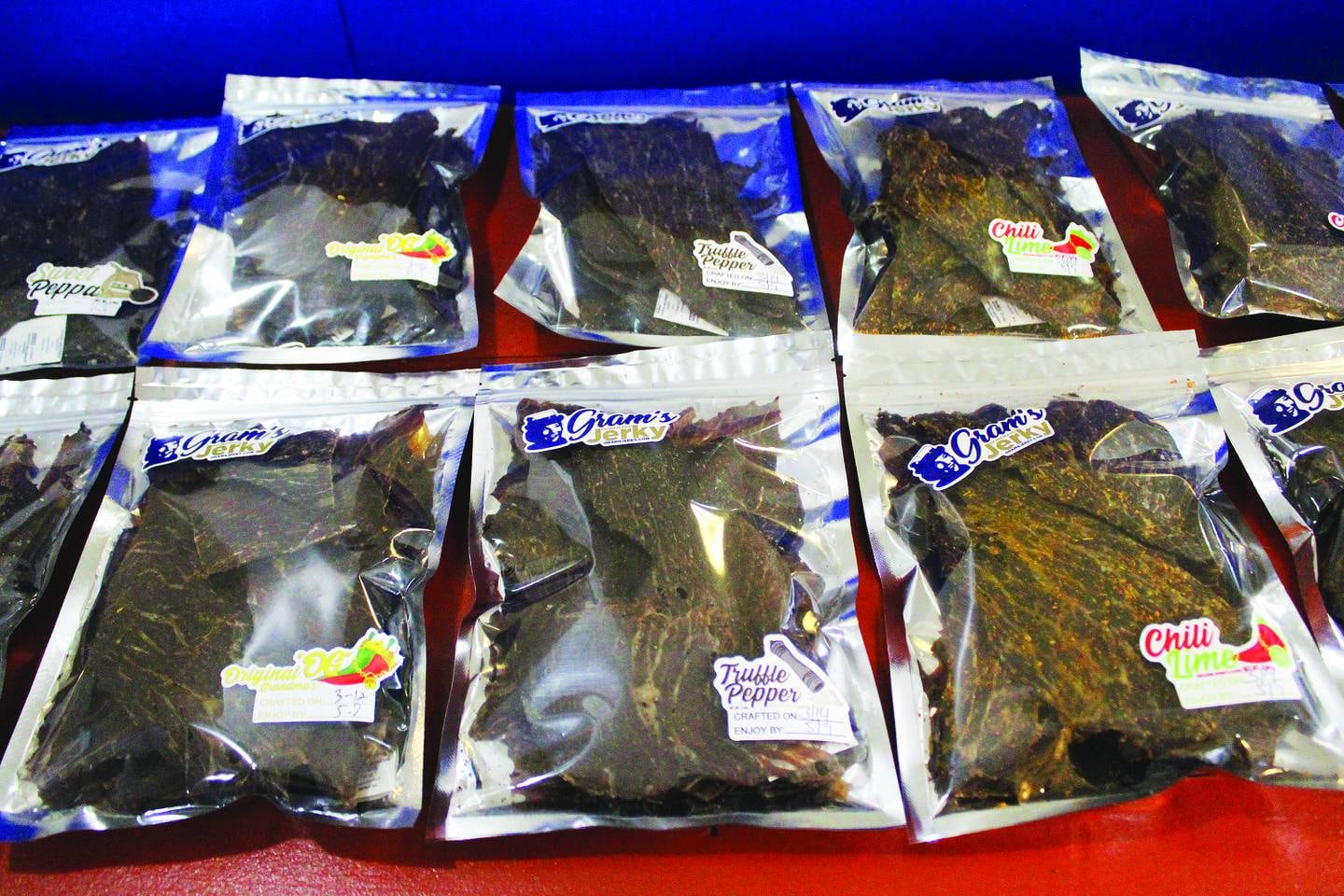 Gram's Jerky offers a variety of different flavors of thinly-sliced pieces at Royal Blue General Store in Stillman Valley.