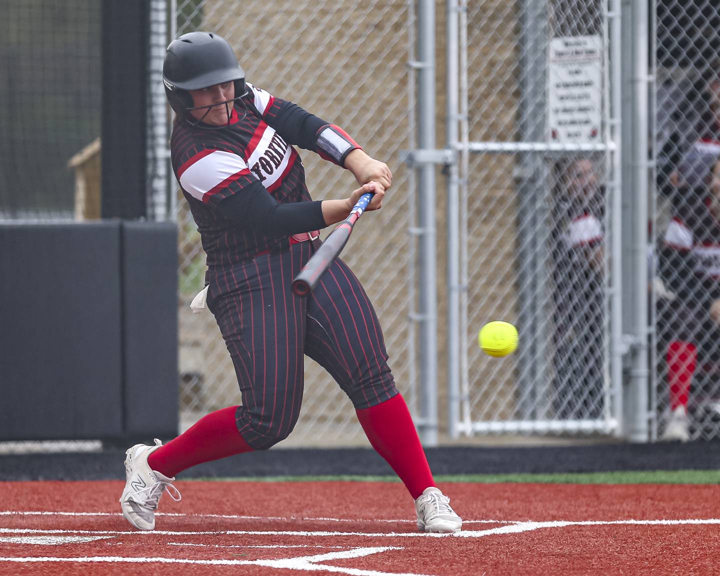 Yorkville's Kayla Kersting (10) swings at a pitch during softball game between Joliet West at Yorkville on Wednesday, April 30, 2025.