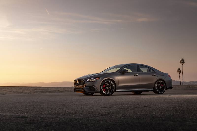 The 2024 Mercedes-Benz AMG CLA35 compact luxury sedan impresses with sweeping line.