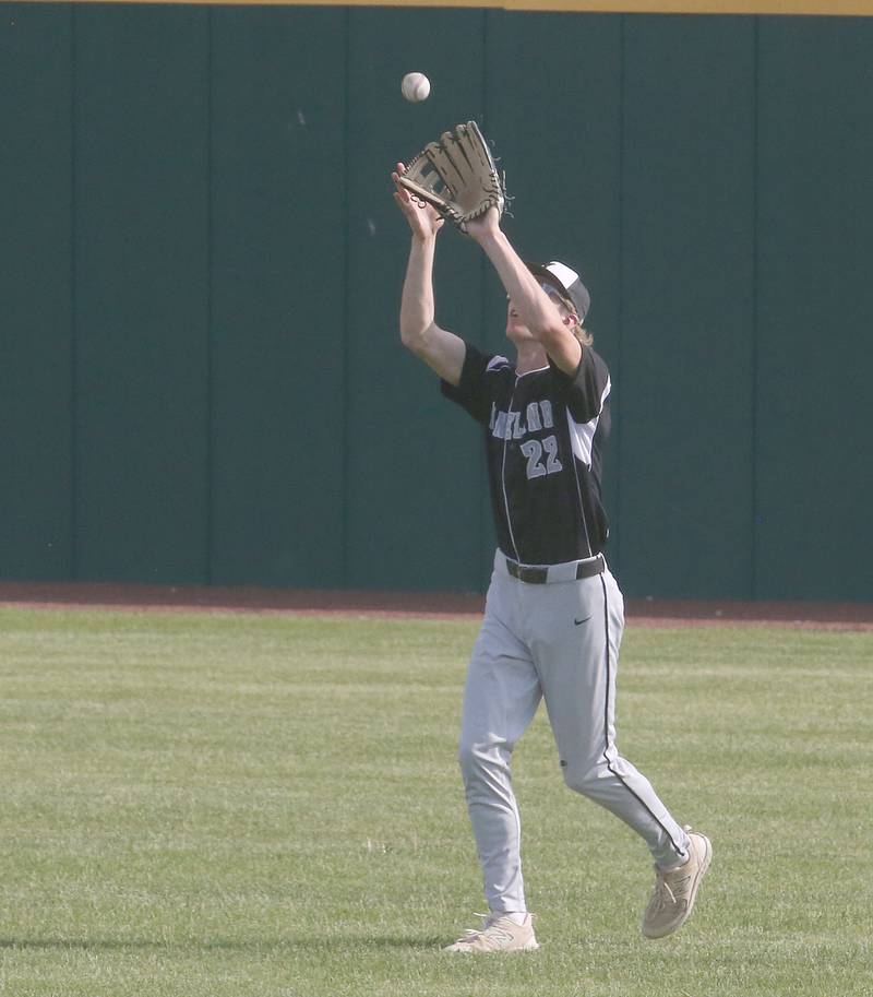 Kaneland's Carter Grabowski makes a catch on the run against L-P on Tuesday, May 13, 2025 at Huby Sarver Field at the L-P Athletic Complex in La Salle.