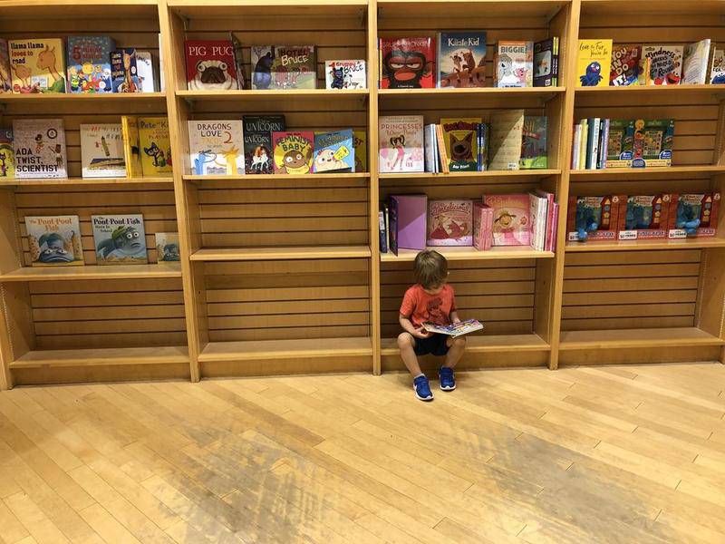 Three-year-old Lawrence O'Connor of Crystal Lake takes his final visit to Crystal Lake's Barnes and Noble bookstore, which was scheduled to close on Saturday.
