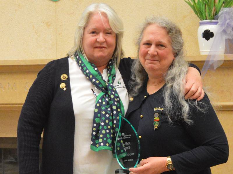 (Left to right): Mary Jo Hare, recipient of the Hall of Fame Award, with former CEO of the Girl Scouts of Northern Illinois Fiona Cummings