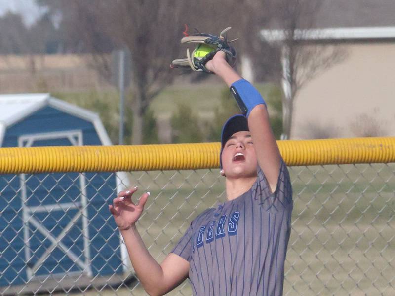 Princeton's Keely Lawson makes a catch in center field against L-P on Tuesday, March 24, 2026 at Little Sibera Field in Princeton.