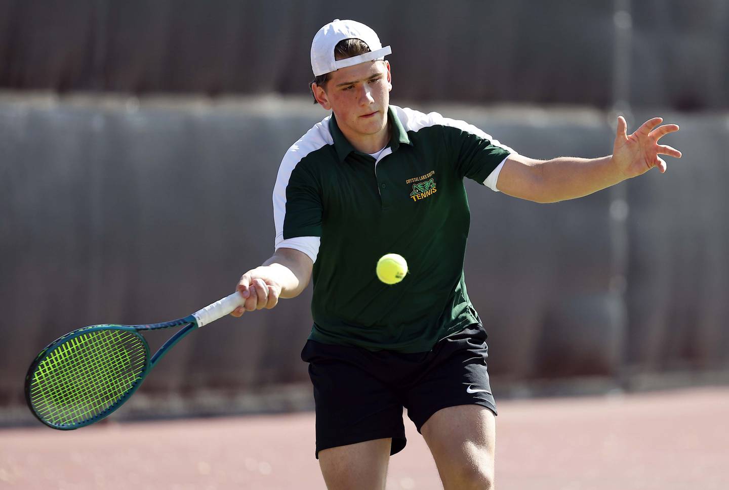 Crsytal Lake South’s Eryk Bucior during the St. Charles East boys tennis tournament Saturday, April 26, 2025 in St. Charles Ill.