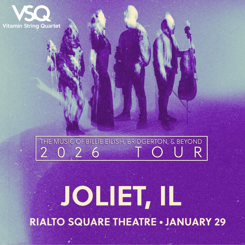 Vitamin String Quartet: The Music of Billie Eilish, Bridgerton,  and Beyond will be at the Rialto Square Theatre in downtown Joliet Thursday, Jan. 29.