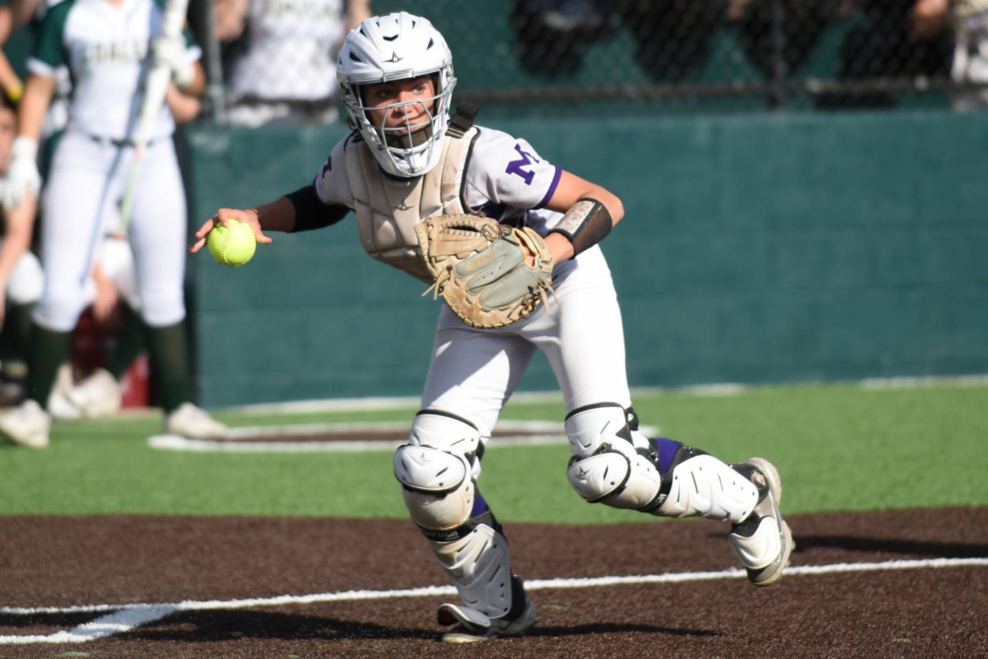 Manteno's Jaz Manau fields a bunt and throws to first base during a game at Coal City Monday, May 12, 2025.