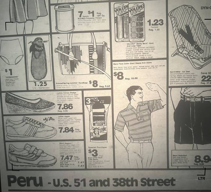 A view of the grand-opening specials from the Wal-Mart ad when the store first opened on Tuesday, April 1, 1986 in Peru.
