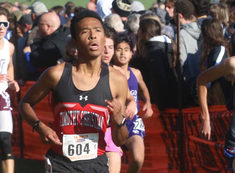 Timothy Christian's Gio Molina competes in the Class 1A State Cross Country race on Saturday, Nov. 4, 2023 at Detweiller Park in Peoria.