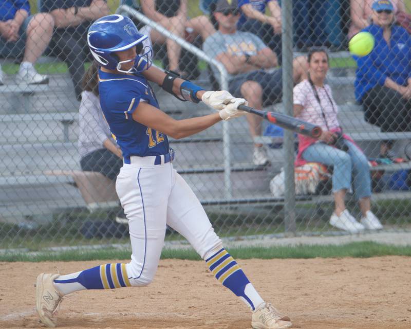 Wheaton North's Abby Del Preto connects for a homer against Oswego on Tuesday May 6, 2025 in Wheaton.