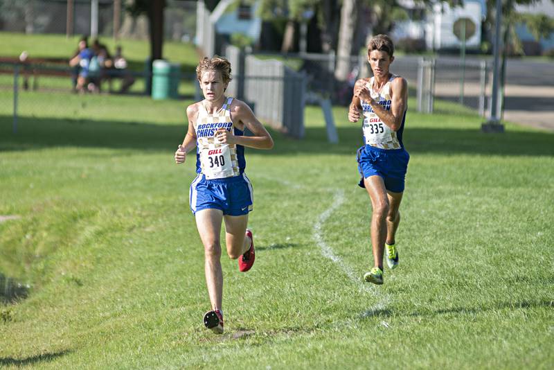 Aidan Sosnowski (left) and Weston Forward of Rockford Christian were the first and second place finishers Tuesday, Aug. 23, 2022 in the Rock Falls Rocket Run at Centennial Park.