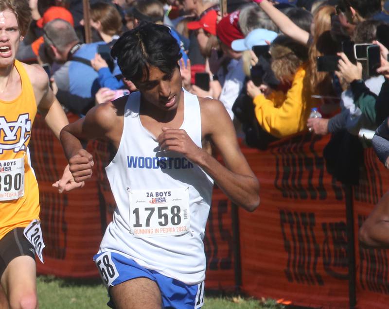 Woodstock's Aryan Patel competes in the Class 2A State Cross Country race on Saturday, Nov. 4, 2023 at Detweiller Park in Peoria.