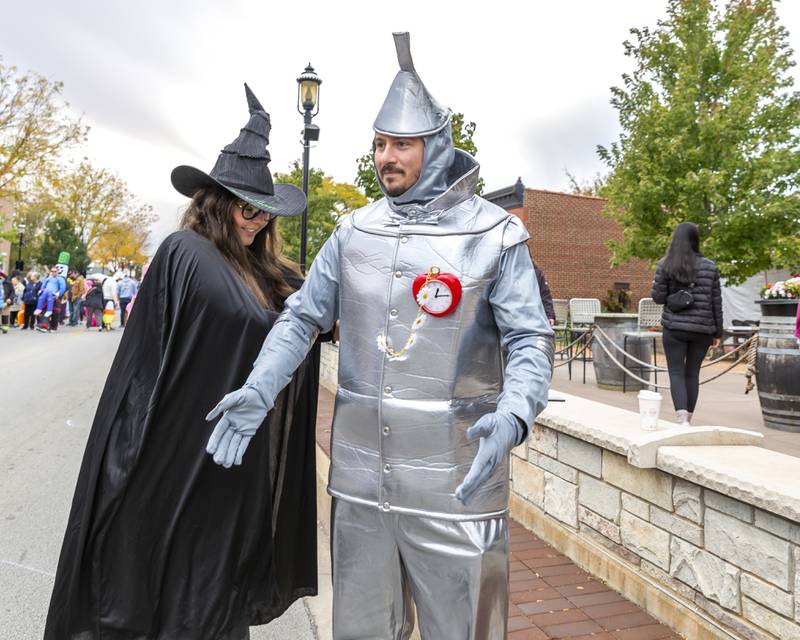 The Tin Man gets needed oil at the Plainfield Spooktacular Trick-or-treating event Saturday Oct 25, 2025 in Plainfield.
