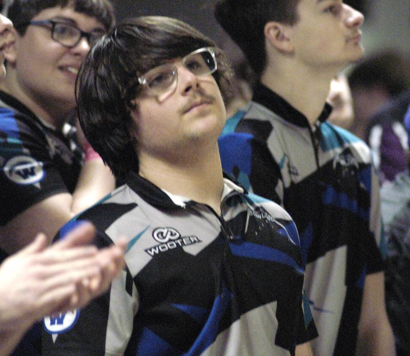 Woodstock bowler Max Haggerty eyes the board. Haggerty bowled a 300 game Saturday at Plum Hollow. Oregon hosted the boys bowling sectional Saturday, Jan. 25, 2025 at Plum Hollow in Dixon.