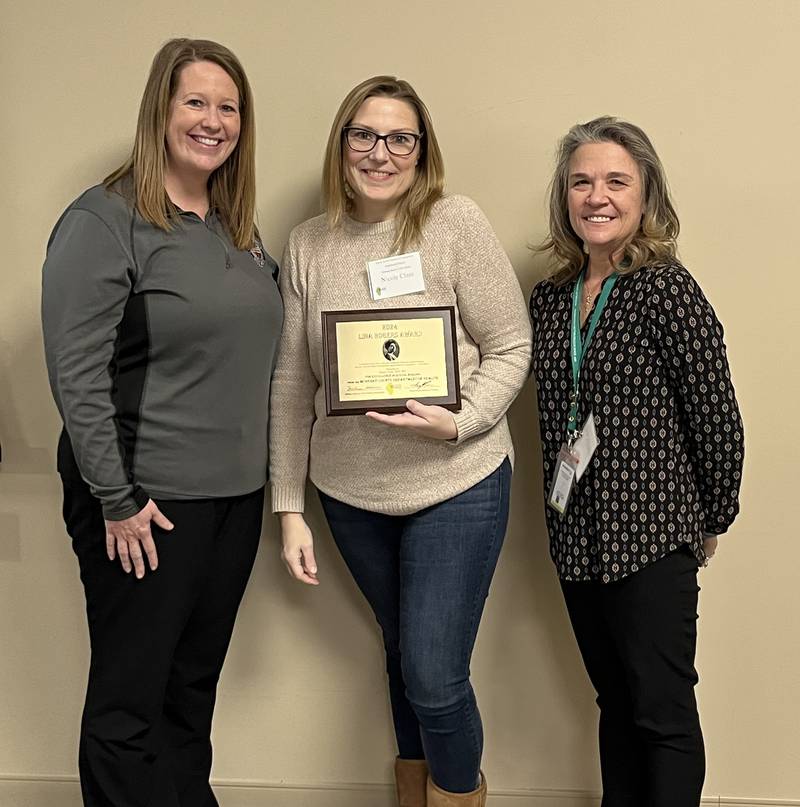 Nicole Class, center, was awarded the 2024 Lina Rogers Award from the McHenry County Department of Health. Patrice Frederick, left, nominated Class for the award.