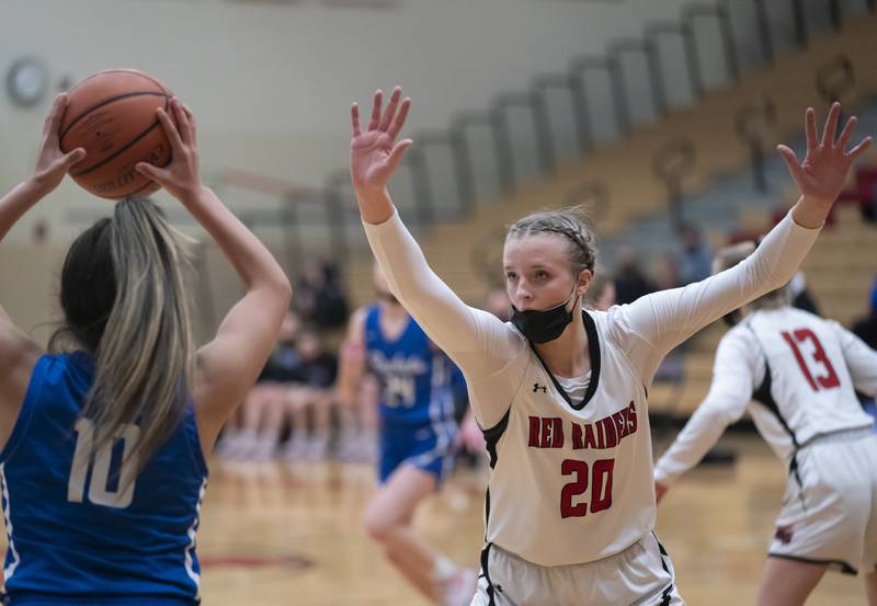 Huntley's Jori Heard defends Burlington Central's Samantha Origel during their game on Saturday, January 29, 2022 at Huntley High School. Huntley won 52-49.