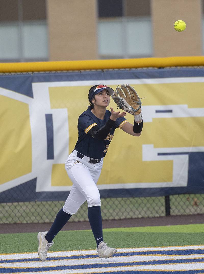 Sterling’s Lily Cantu camps under a liner against Quincy Tuesday, March 31, 2026.