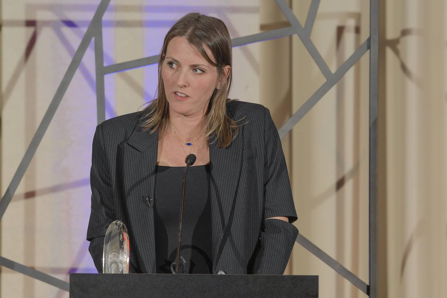 Allie Quigley gives her acceptance speech upon being inducted into the DePaul Athletics Hall of Fame.