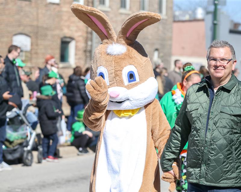 The Easter bunny is escorted in the Lemont St. Pat's Day Parade on Saturday, March 8, 2025  in Lemont.
