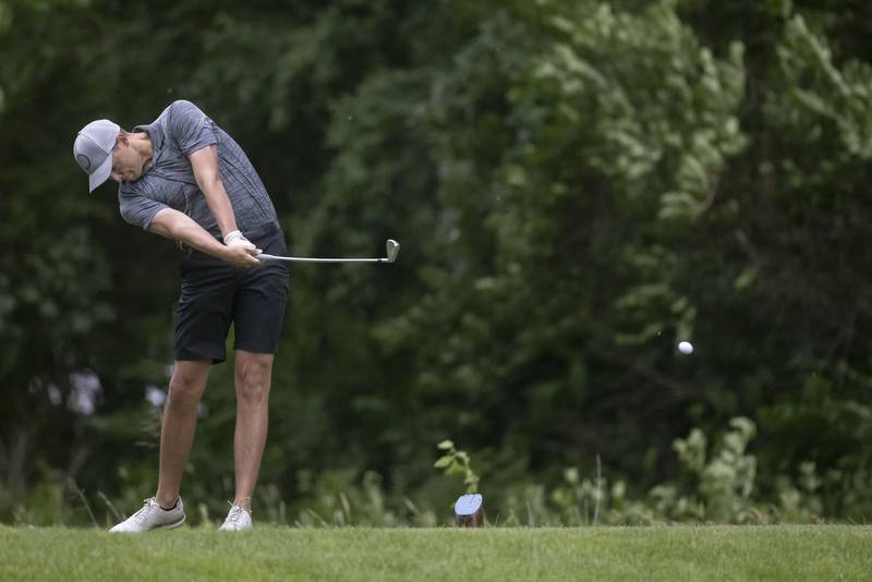 Baley Lehr tees off of hole two during the Pine Hills golf tournament on Sunday, June 11, 2023 in Ottawa.