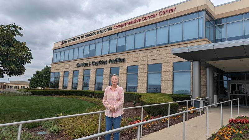 Annamae Ginter, 70, of Oak Forest, was treated for breast cancer at UChicago Medicine Breast Clinic at Silver Cross Hospital in New Lenox. Ginter was diagnosed with two different types of breast cancer in her left breast and had a double mastectomy in January. She's seen outside the cancer center on Friday, October 6, 2023.