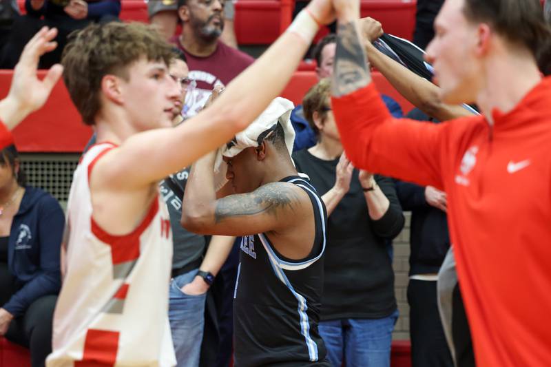Kankakee's Myair Thompson reacts as he leaves the court following the Kays' 61-48 loss to Morton in the IHSA Class 3A Ottawa Sectional championship on Friday, March 6, 2026.