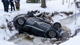 Person hospitalized with possible hypothermia after rollover crash into water near Elgin