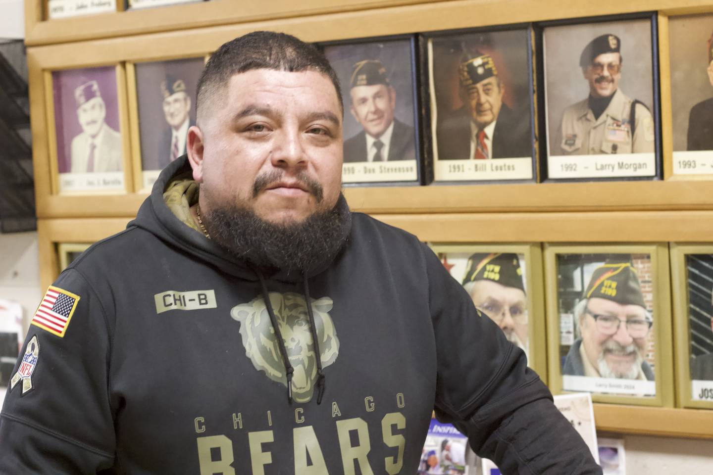 U.S. Army veteran Jose Guzman, the commander of Stone City VFW Post 2199, stands inside the building for the organization on Oct. 22, 2025.