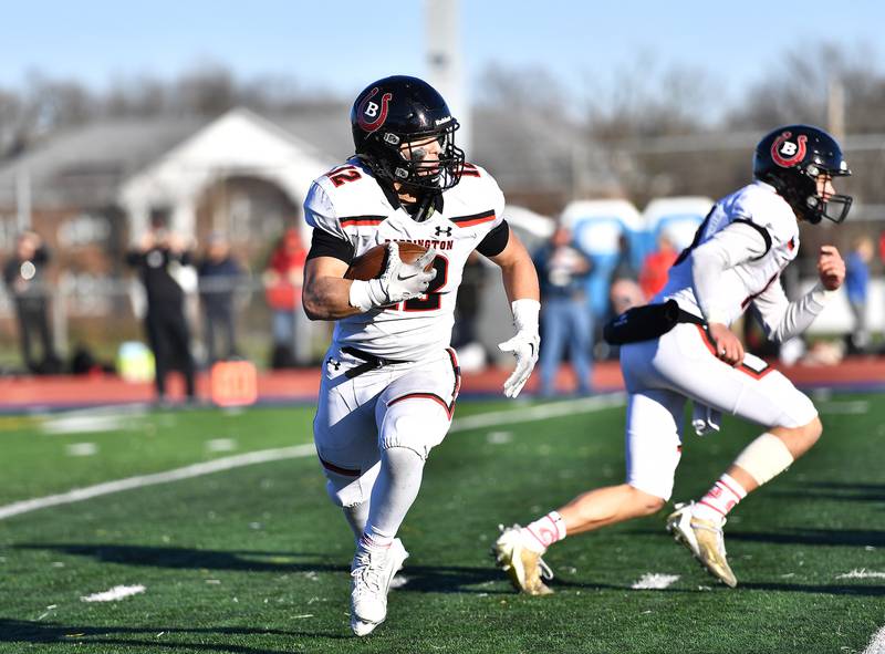 Barrington's running back Dillon Fitzpatrick runs the ball  during the IHSA class 8A semifinals playoff game against Lincoln-Way East on Saturday, Nov. 18, 2023, at Frankfort. (Dean Reid for Shaw Local News Network)