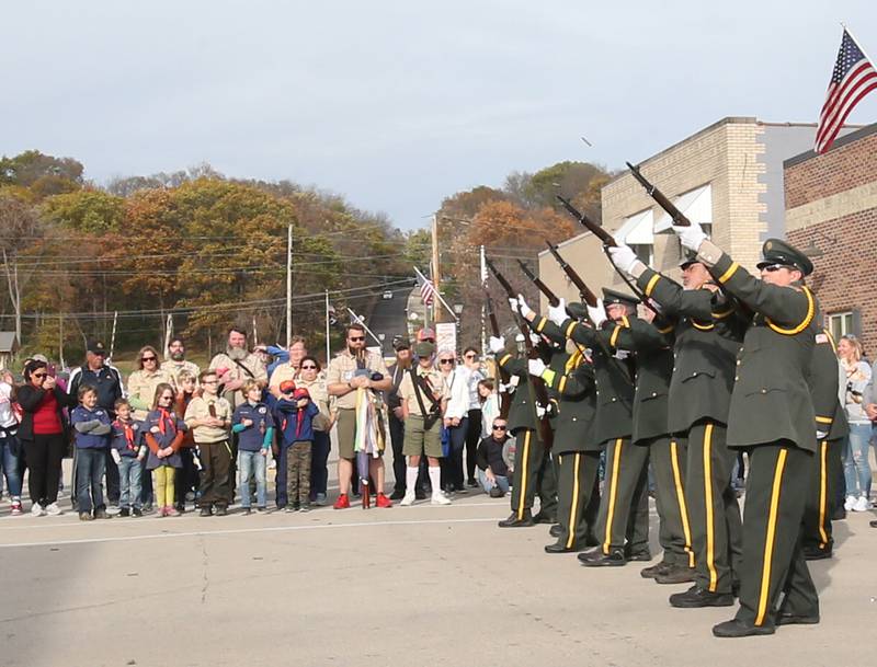 Veterans perform a 21 gun salute during the 16th annual Utica Veterans Parade and Air Show on Sunday Nov. 5, 2023 downtown Utica.