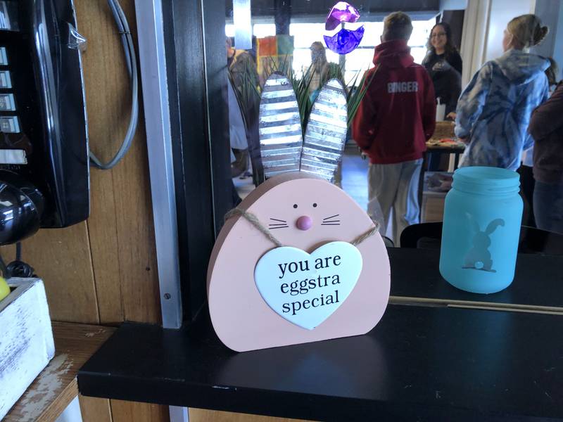 An Easter-themed sign at the Huntley Area Chamber of Commerce scavenger hunt March 29, 2024.