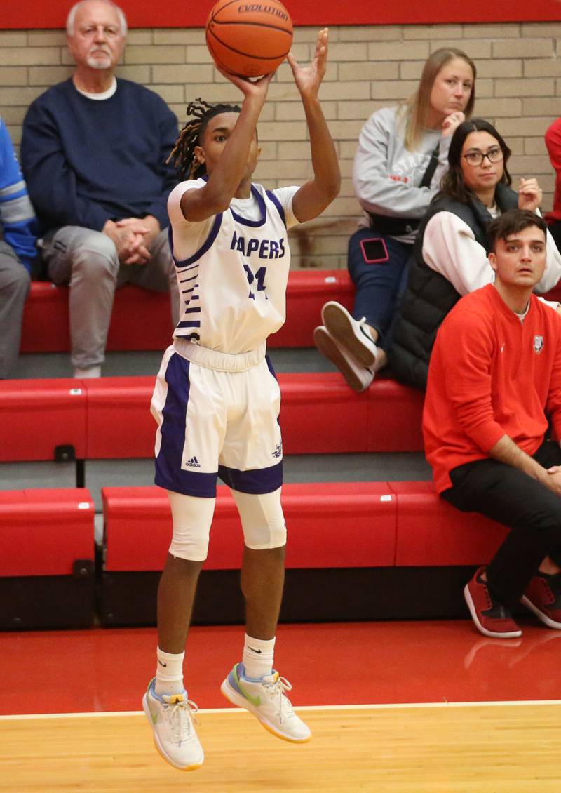 Plano's Ta'ron McGowan shoots a wide-open jump shot against Streator during the Dean Riley Shootin' The Rock Thanksgiving Tournament on Monday, Nov. 20, 2023 at Kingman Gym.