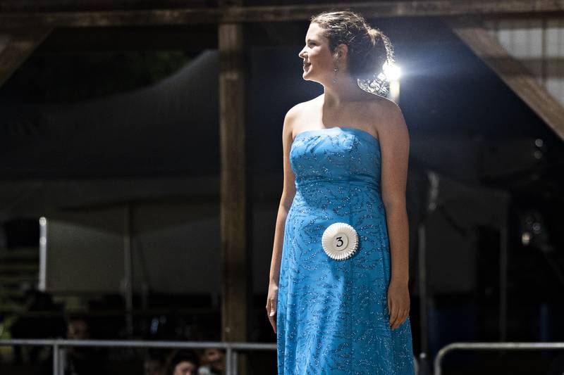 Esme’ Kreml, 18, competes in the Ogle County Queen pageant Thursday, July 30, 2025, at the Ogle County Fairgrounds.