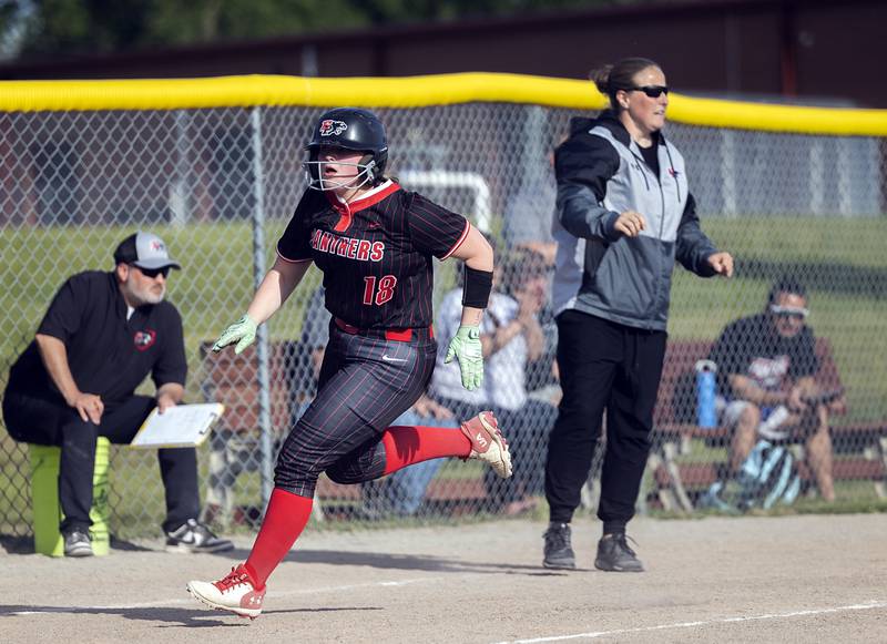 Erie-Prophetstown’s Leah Richmond rounds third to score against Morrison Thursday, May 14, 2026.