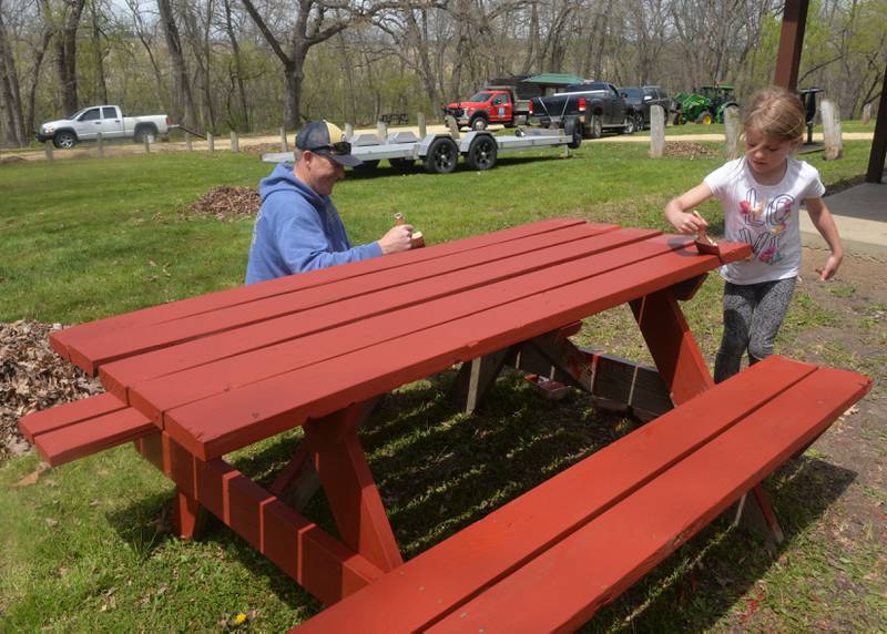 Trevor and Avery Hogan were just two of many who pitched in to clean up Weld Park on Friday, April 28. The project included painting, mowing, raking, tree trimming, and other landscaping chores.