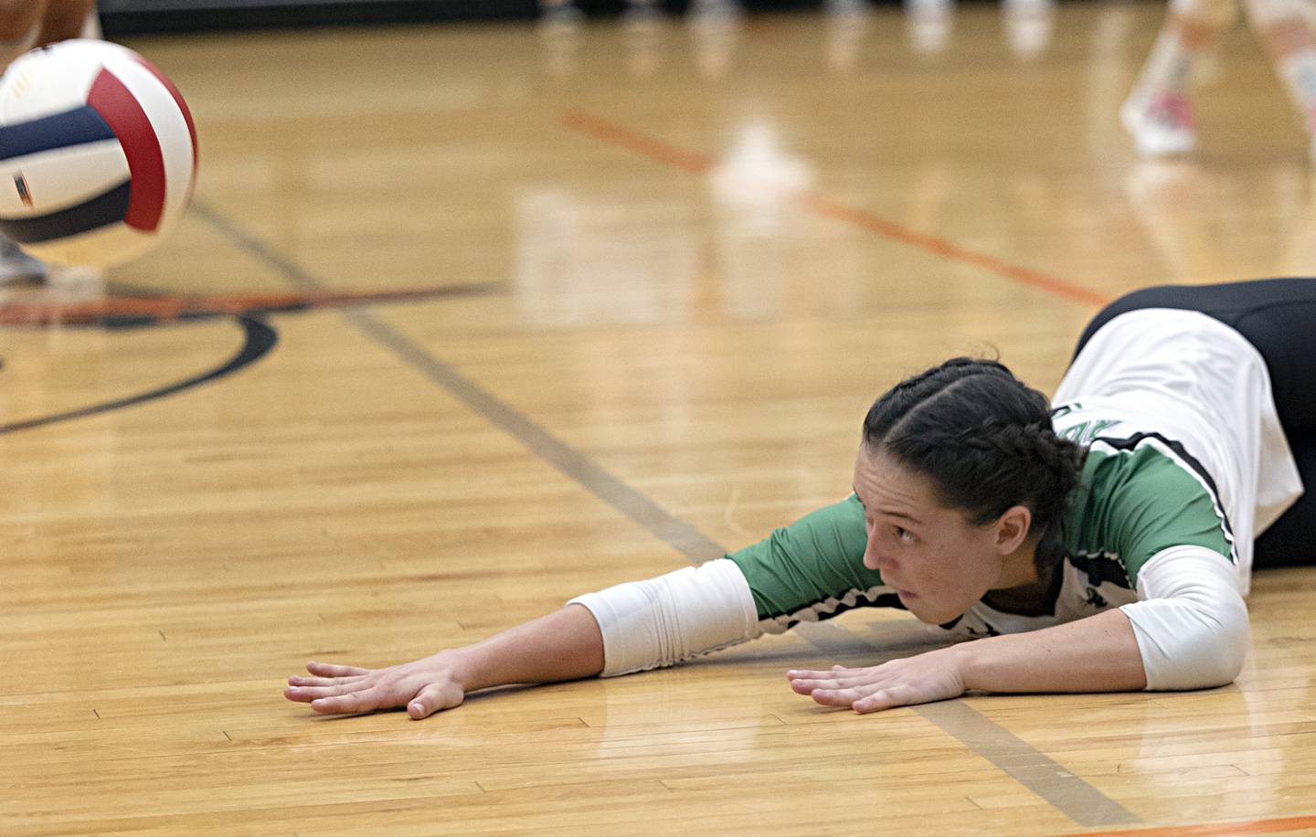 Rock Falls’ Carli Kobbeman saves a shot against Chicago Christian Friday, Nov. 3, 2023 in the class 2A volleyball supersectional in Sandwich.