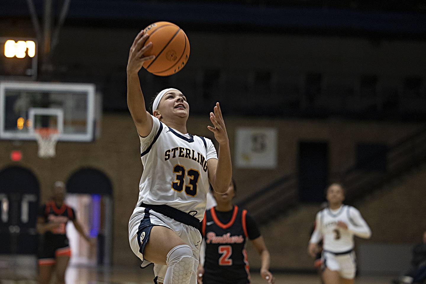 Sterling’s Joslynn James lays it in against UT Thursday, Feb. 6, 2025, at Sterling High School.