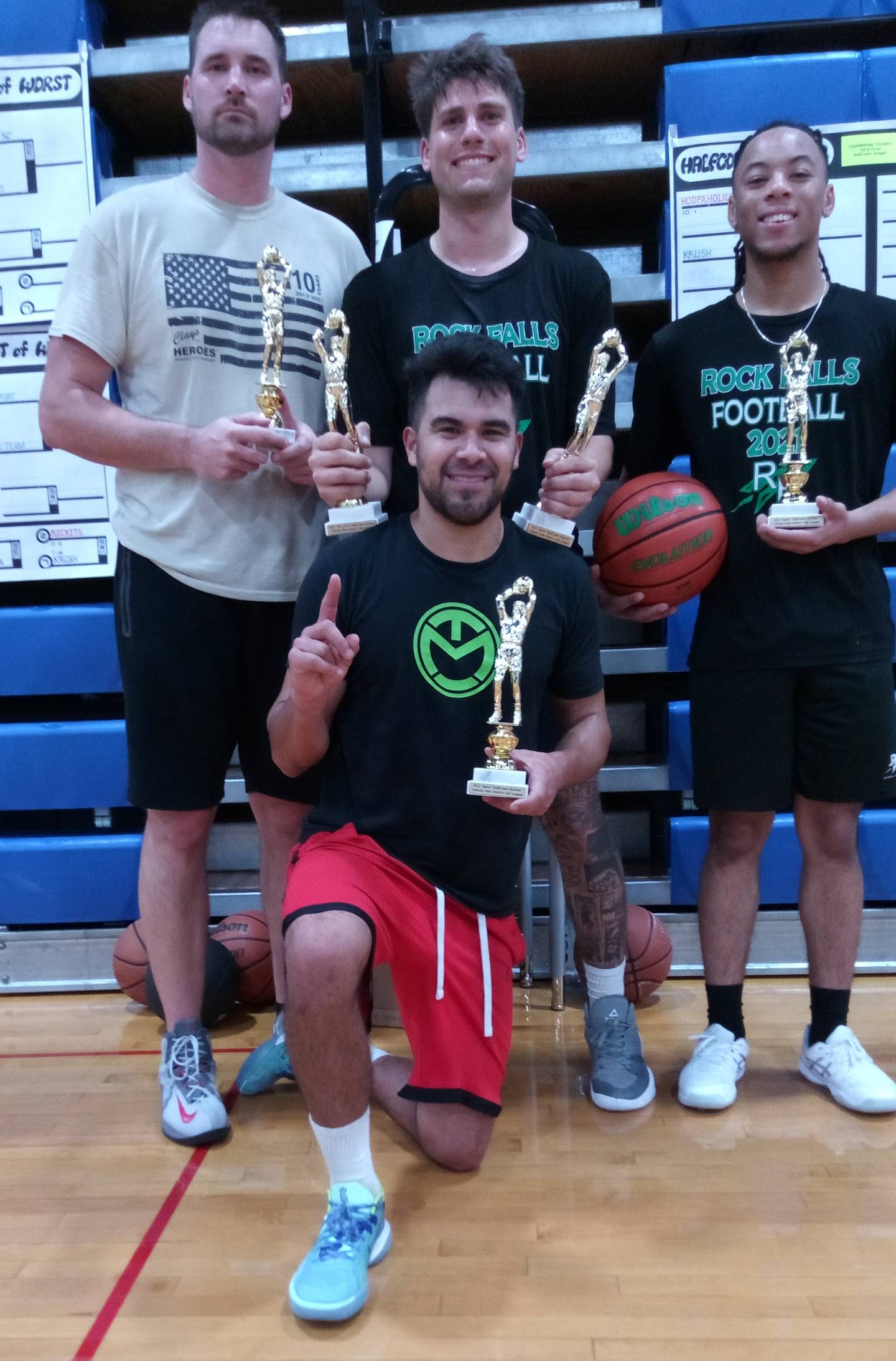 Josh Weber, Anthony Adamson, Booker Cross, and Andrew Trobaugh are members of the Rockets, who went 17-8 to win the Coloma Township Park District 4 p.m. Fall Basketball League.