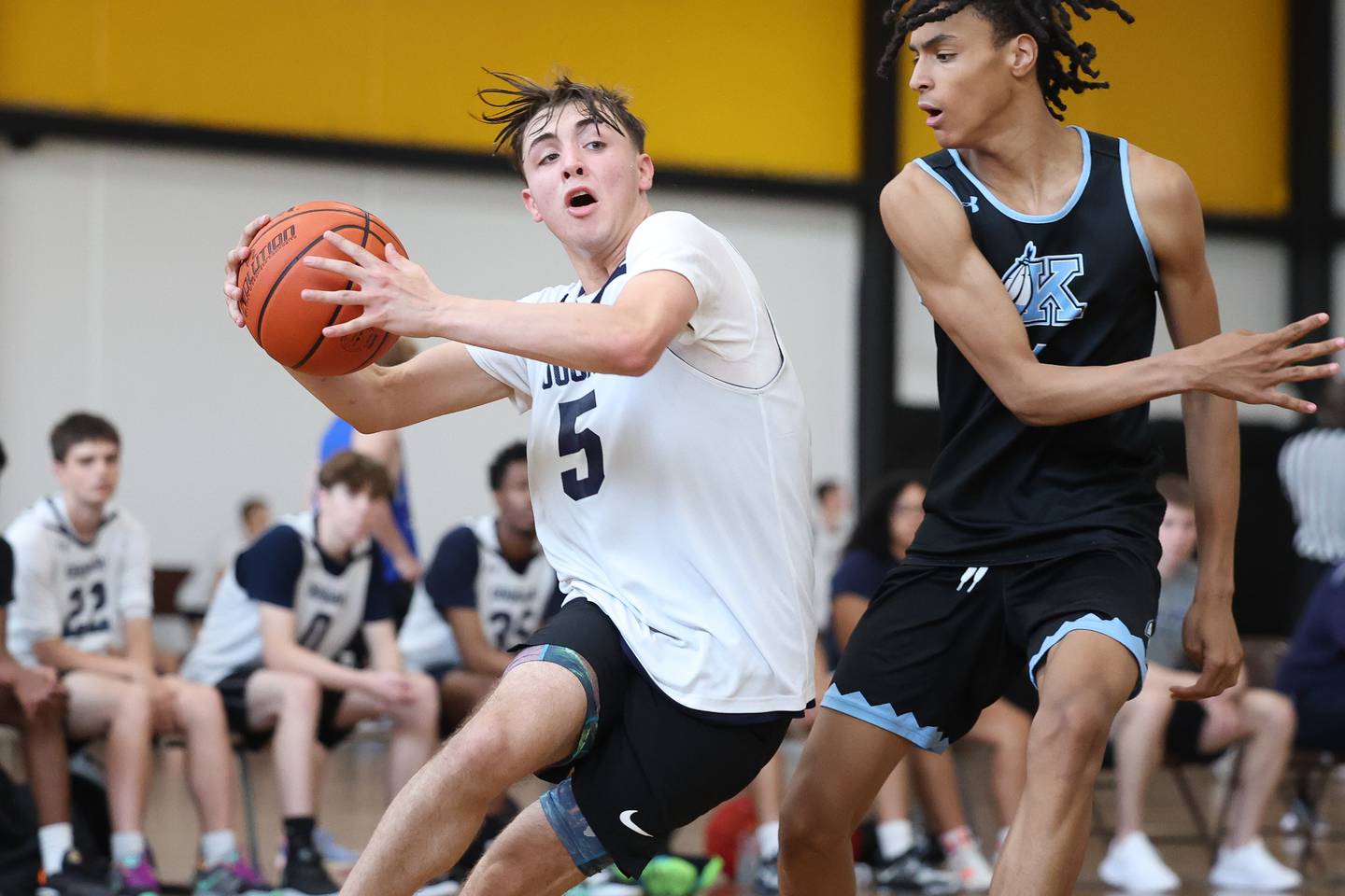 Plainfield South’s Devin Tyda makes a move to the paint against Kankakee at the Morris Shootout on Tuesday, June 20, 2023.