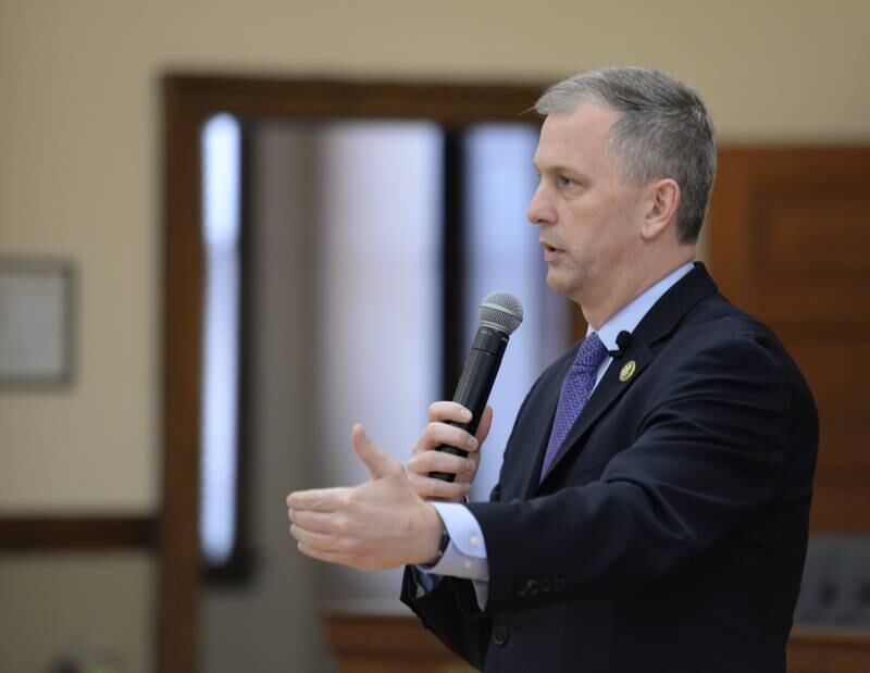 U.S. Rep. Sean Casten, D-Downers Grove, addresses political topics  during the LaGrange town hall held Saturday Jan 21, 2023.