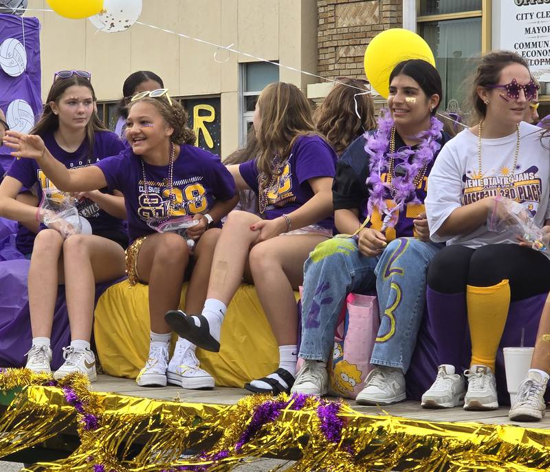 The Mendota volleyball team makes its way through the homecoming parade Friday, Sept. 27, 2024, in the city's downtown.
