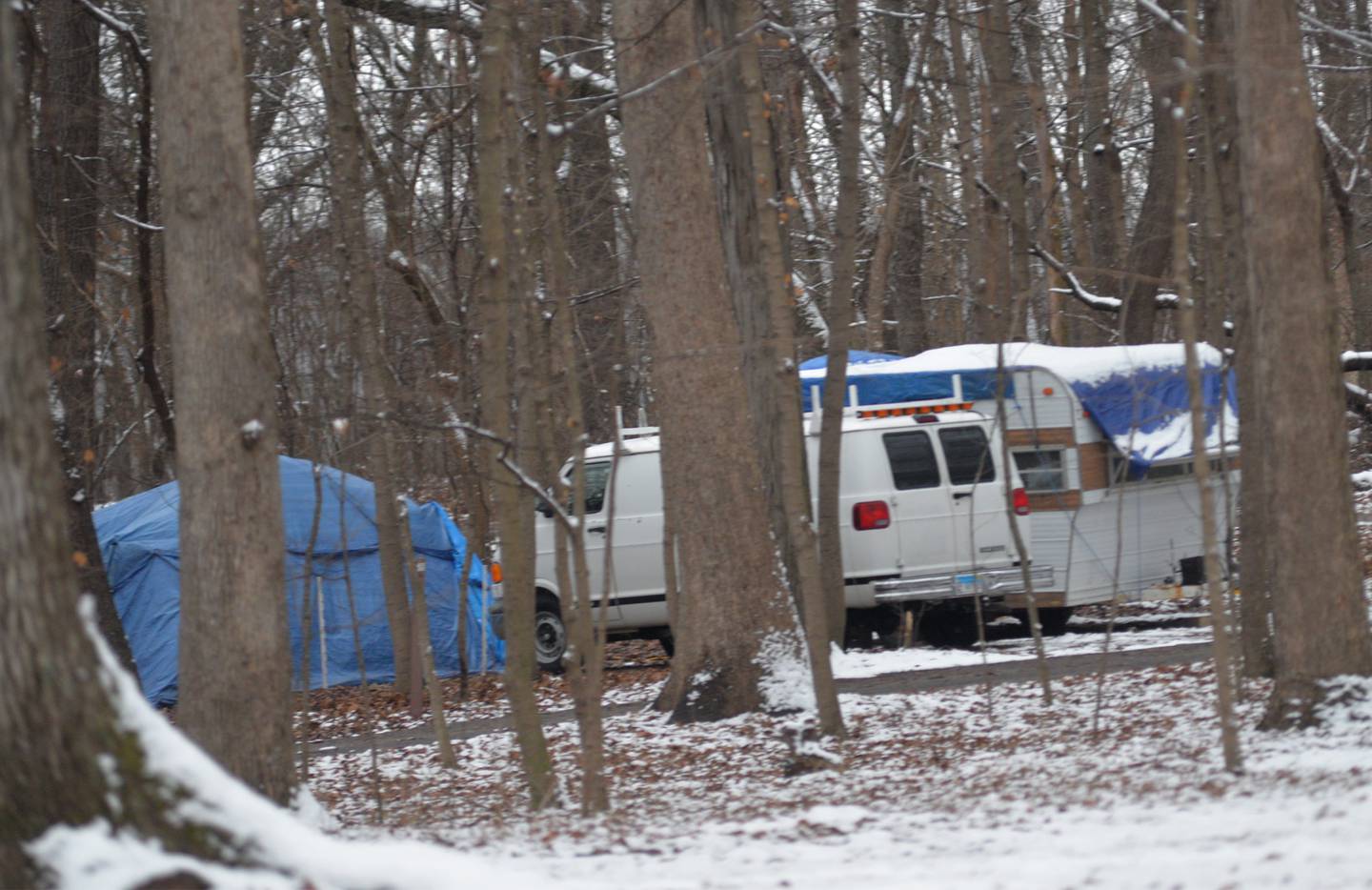 Sarah Wright and her dog, Luna, are camping at Lowden State Park as she searches for a rental property that will accept pets.