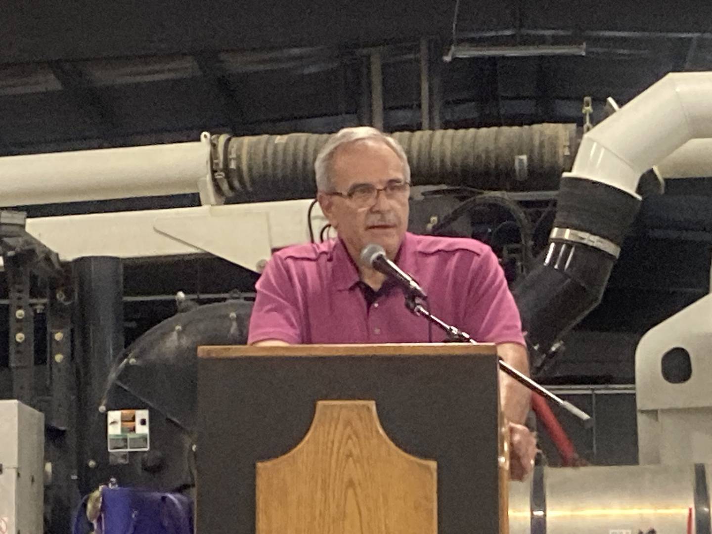Crest Hill Mayor Ray Soliman addresses residents at the City Council work session regarding PFAS in the water. 
Monday, June 30, 2025.