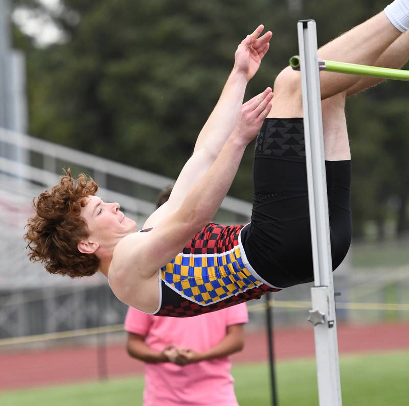 Forreston-Polo's Eli Ferris competes in the high jump at the 1A Oregon Sectional on Friday, May 22, 2026.