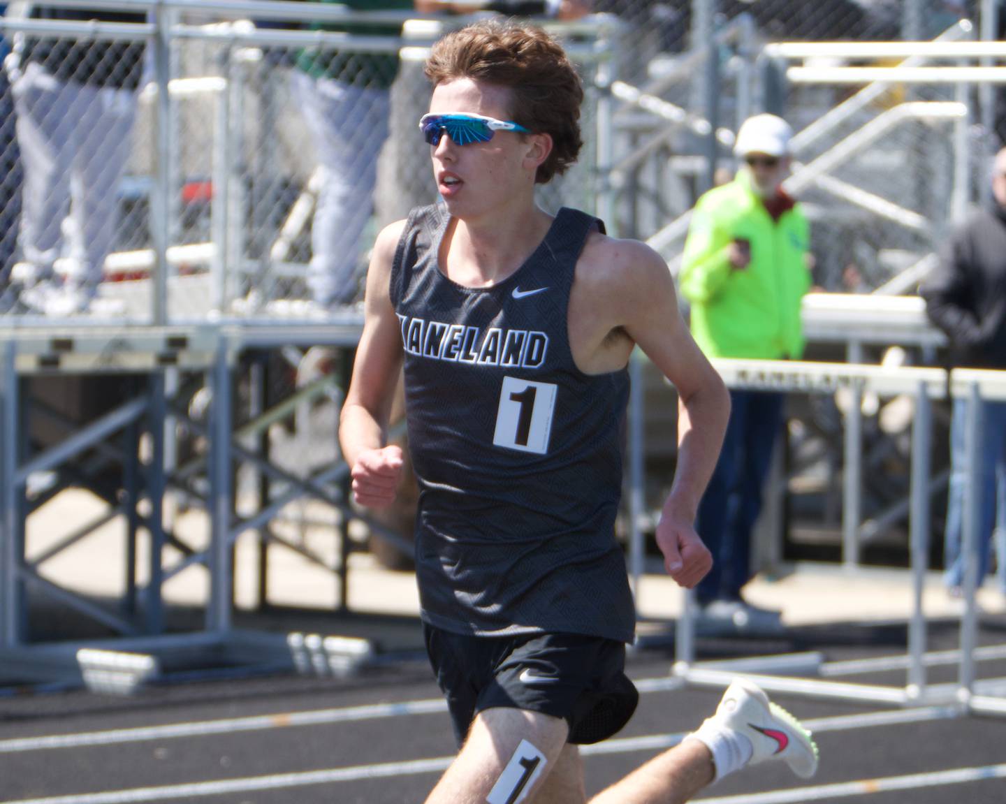 Kaneland's Carson Kiser runs in the 3200 Meter at Kaneland's Peterson Prep invite on Saturday, April 26,2025 in Maple Park.
