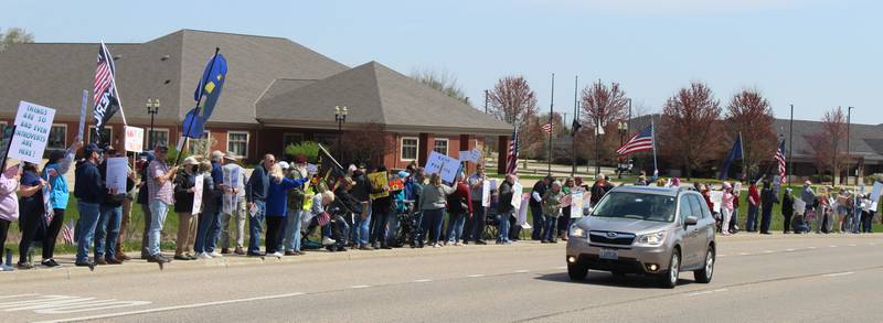 Over 200 people rallied in support of Veterans Affairs during a protest April 27, 2025 outside the McHenry VA Clinic, located at 3715 Municipal Drive, McHenry.
