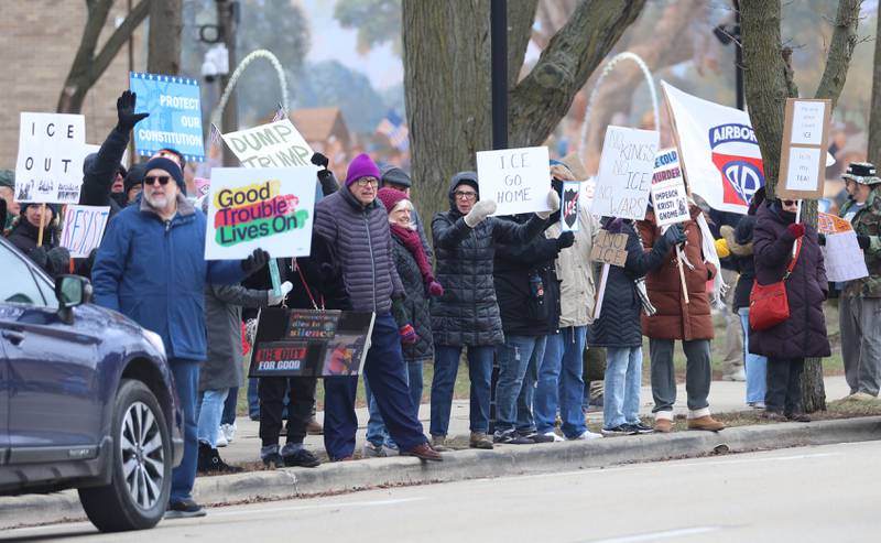Over 100 protesters gathered during a "ICE out for good" rally on Sunday, Jan. 11, 2026 at Washington Park in Ottawa. Illinois Valley Indivisible held the rally. Protesters rallied in solidarity with Renee Nicole Good, the woman who was shot and killed by an ICE agent in Minneapolis on Wednesday.