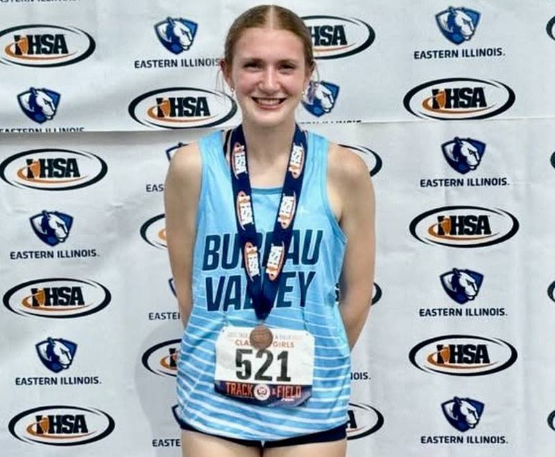 Bureau Valley sophomore Elise House ran a personal-best 56.75 to raced to a third-place finish in the 400 meters in Saturday's IHSA Class 1A State Track & Finals in Charleston.