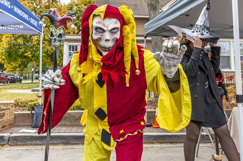 A scary Jester character was present at the Plainfield Spooktacular Trick-or-treating event Saturday Oct 25, 2025 in Plainfield.